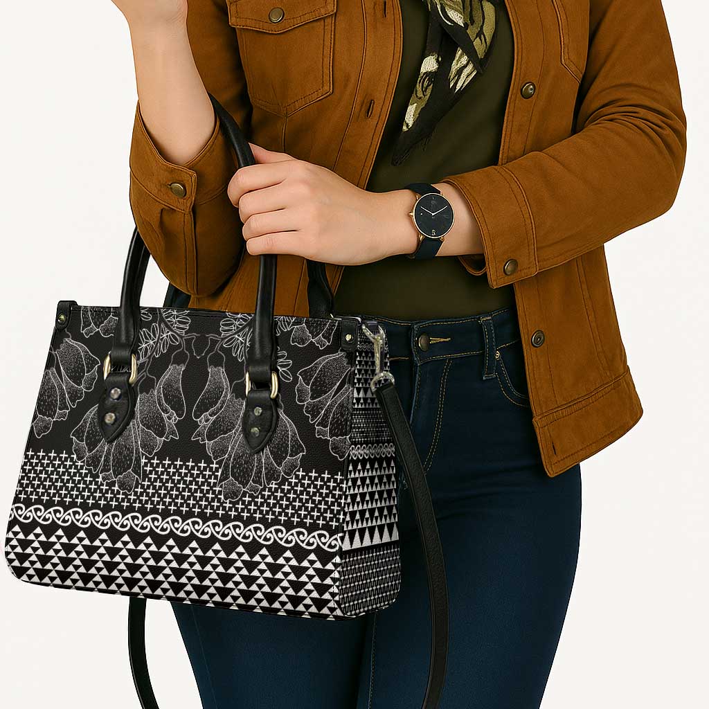 Black Taniko Kowhaiwhai Tukutuku Motif Leather Bag - Polynesian Pride