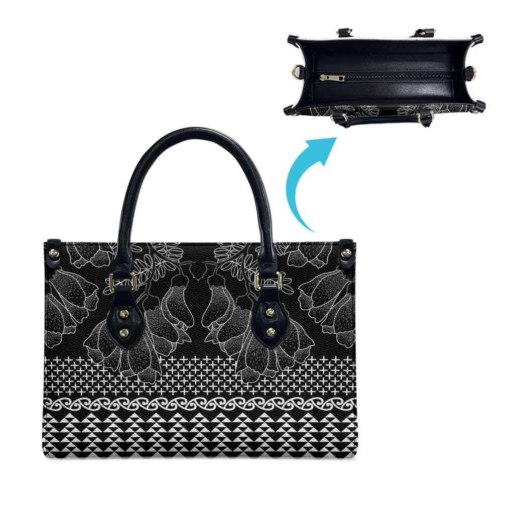 Black Taniko Kowhaiwhai Tukutuku Motif Leather Bag - Polynesian Pride