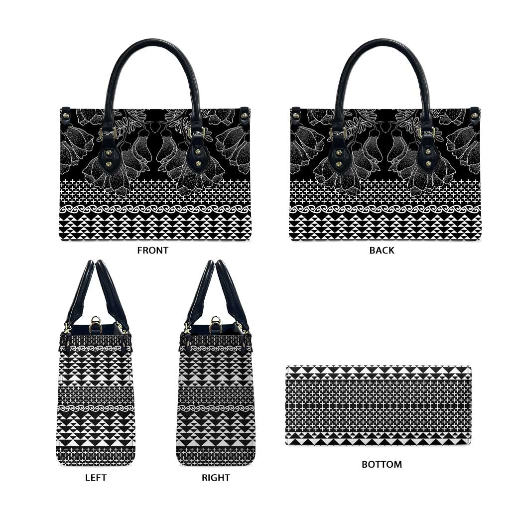 Black Taniko Kowhaiwhai Tukutuku Motif Leather Bag - Polynesian Pride