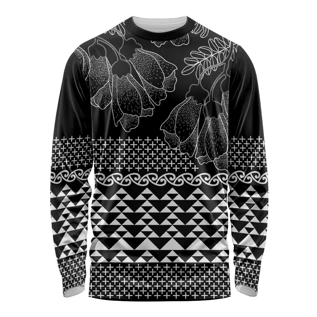 Black Taniko Kowhaiwhai Tukutuku Motif Long Sleeve Shirt