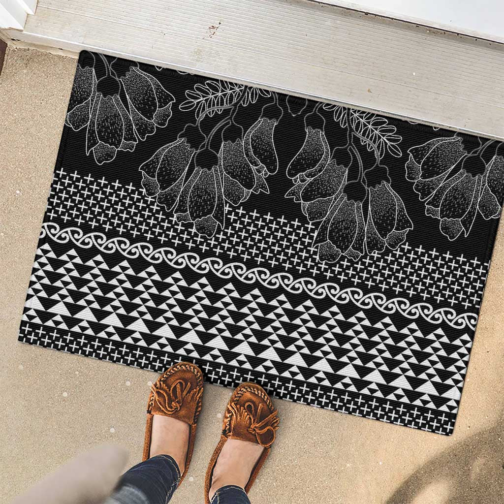Black Taniko Kowhaiwhai Tukutuku Motif Rubber Doormat