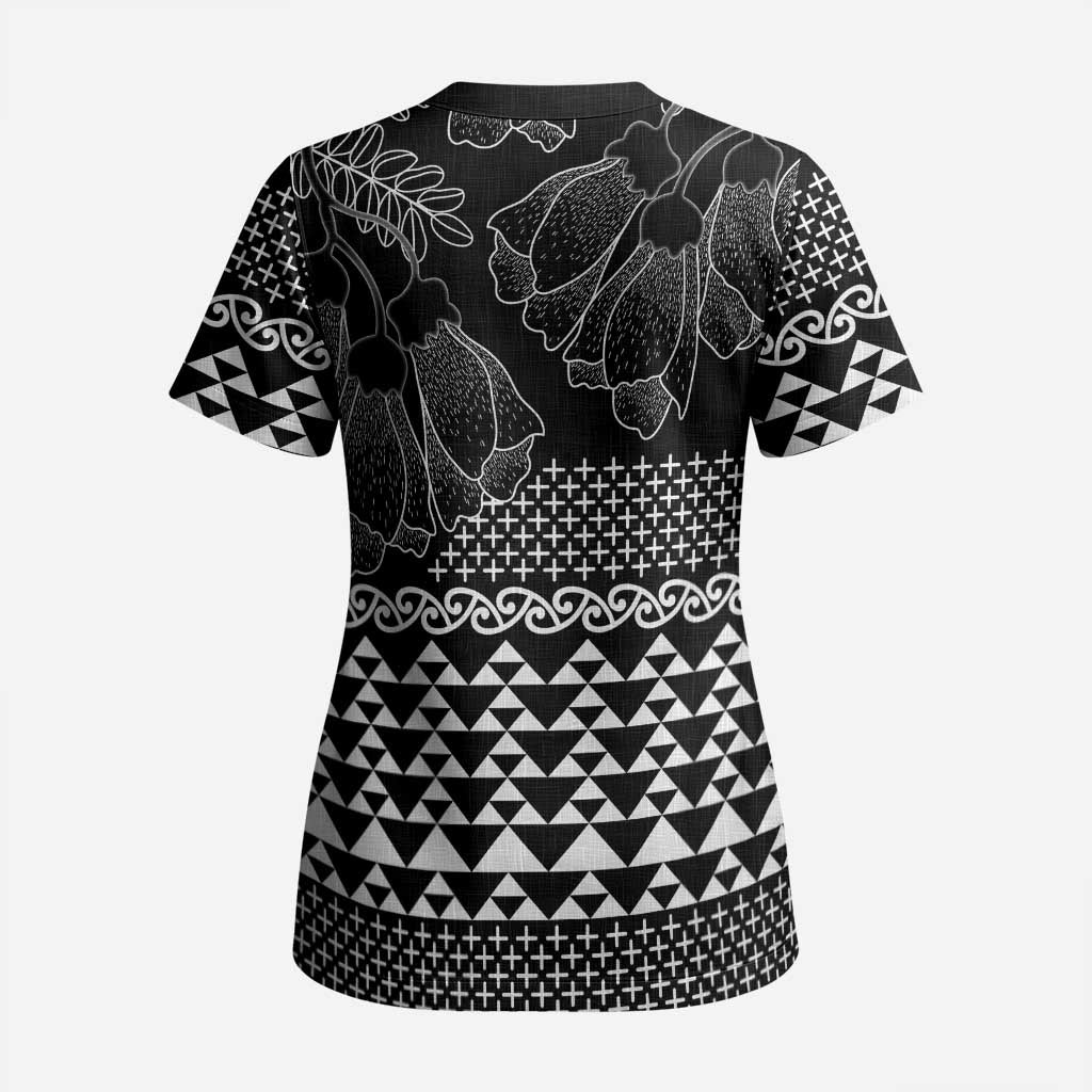 Black Taniko Kowhaiwhai Tukutuku Motif Scrub Top LT9 - Polynesian Pride