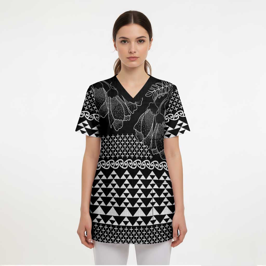 Black Taniko Kowhaiwhai Tukutuku Motif Scrub Top LT9 - Polynesian Pride