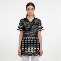 Black Taniko Kowhaiwhai Tukutuku Motif Scrub Top LT9 - Polynesian Pride