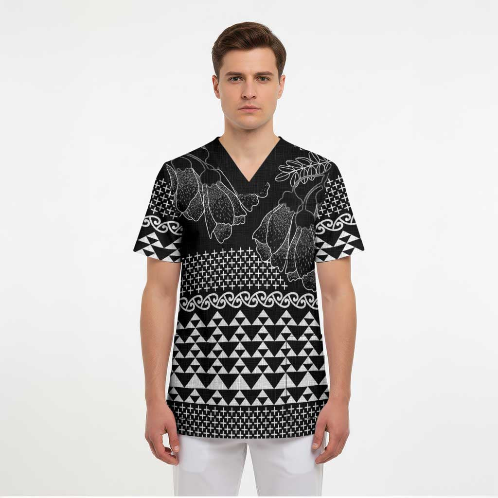 Black Taniko Kowhaiwhai Tukutuku Motif Scrub Top LT9 - Polynesian Pride