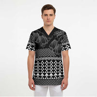 Black Taniko Kowhaiwhai Tukutuku Motif Scrub Top LT9 - Polynesian Pride