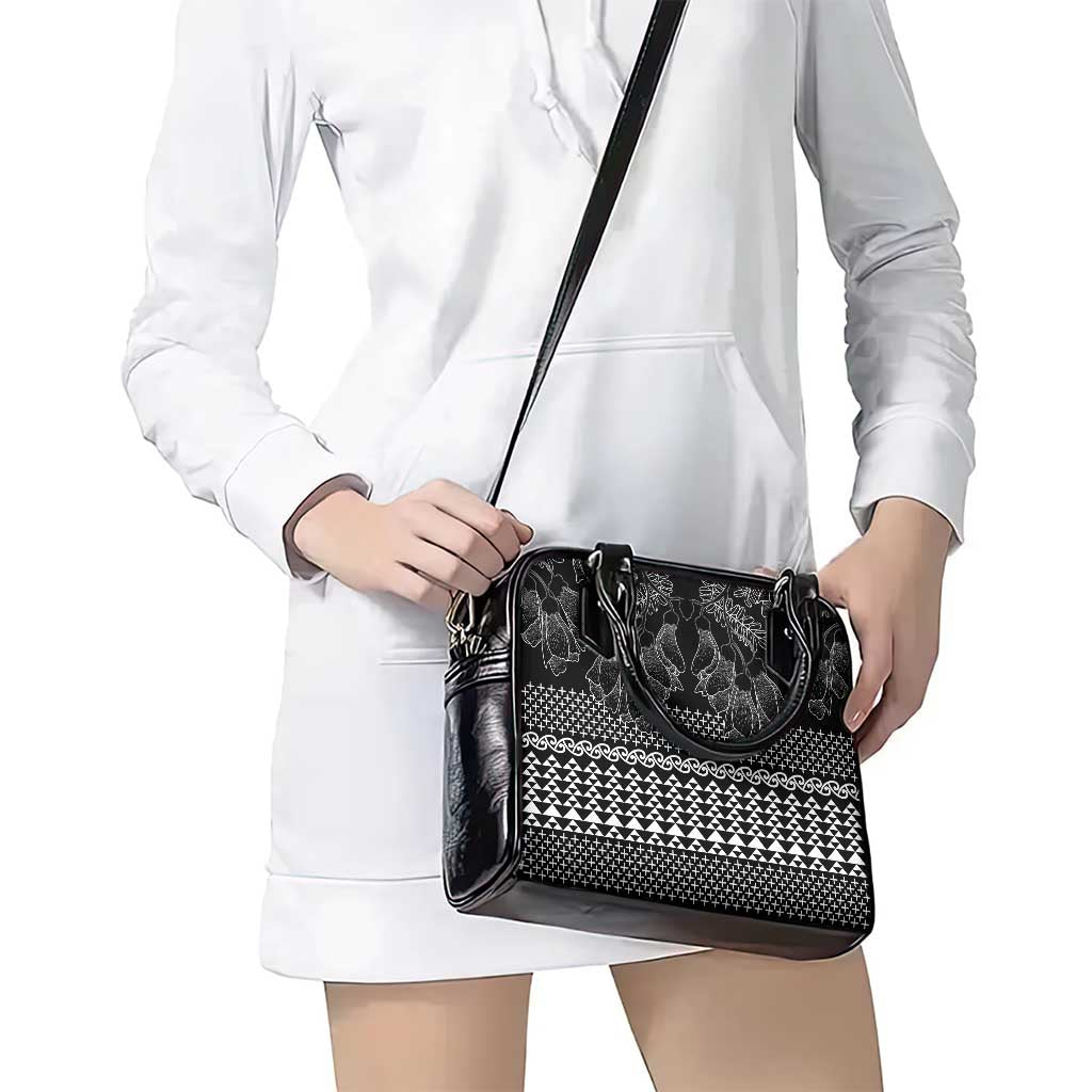 Black Taniko Kowhaiwhai Tukutuku Motif Shoulder Handbag