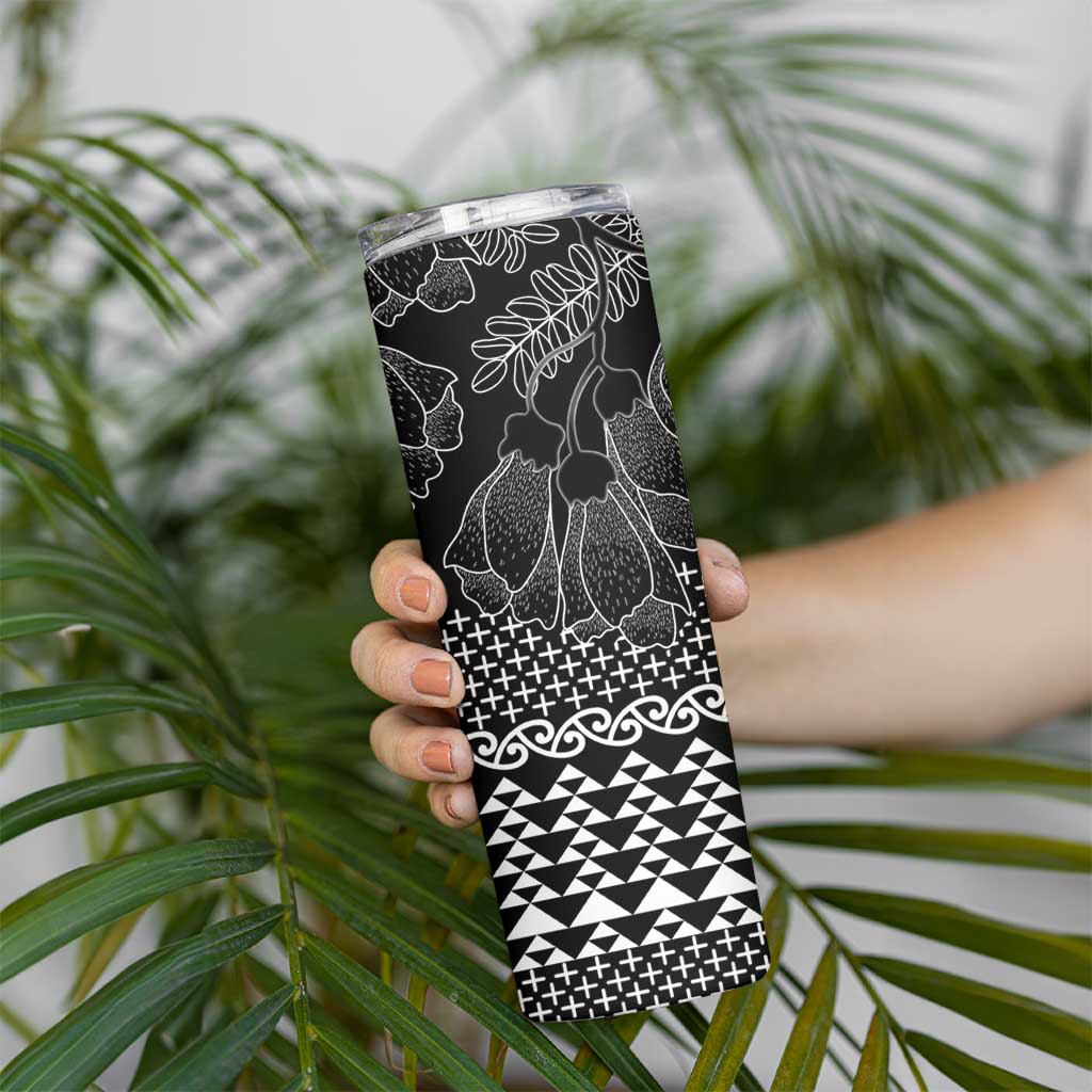 Black Taniko Kowhaiwhai Tukutuku Motif Skinny Tumbler LT9 - Polynesian Pride