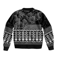 Black Taniko Kowhaiwhai Tukutuku Motif Sleeve Zip Bomber Jacket