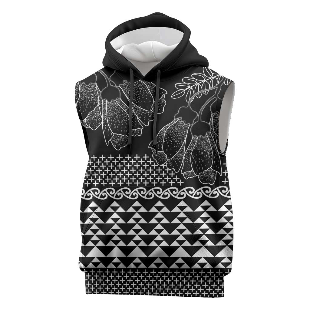 Black Taniko Kowhaiwhai Tukutuku Motif Sleeveless Hoodie LT9 Black - Polynesian Pride