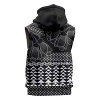 Black Taniko Kowhaiwhai Tukutuku Motif Sleeveless Hoodie - Polynesian Pride