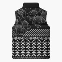 Black Taniko Kowhaiwhai Tukutuku Motif Sleeveless Puffer Jacket - Polynesian Pride