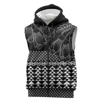Black Taniko Kowhaiwhai Tukutuku Motif Sleeveless Zip Hoodie - Polynesian Pride