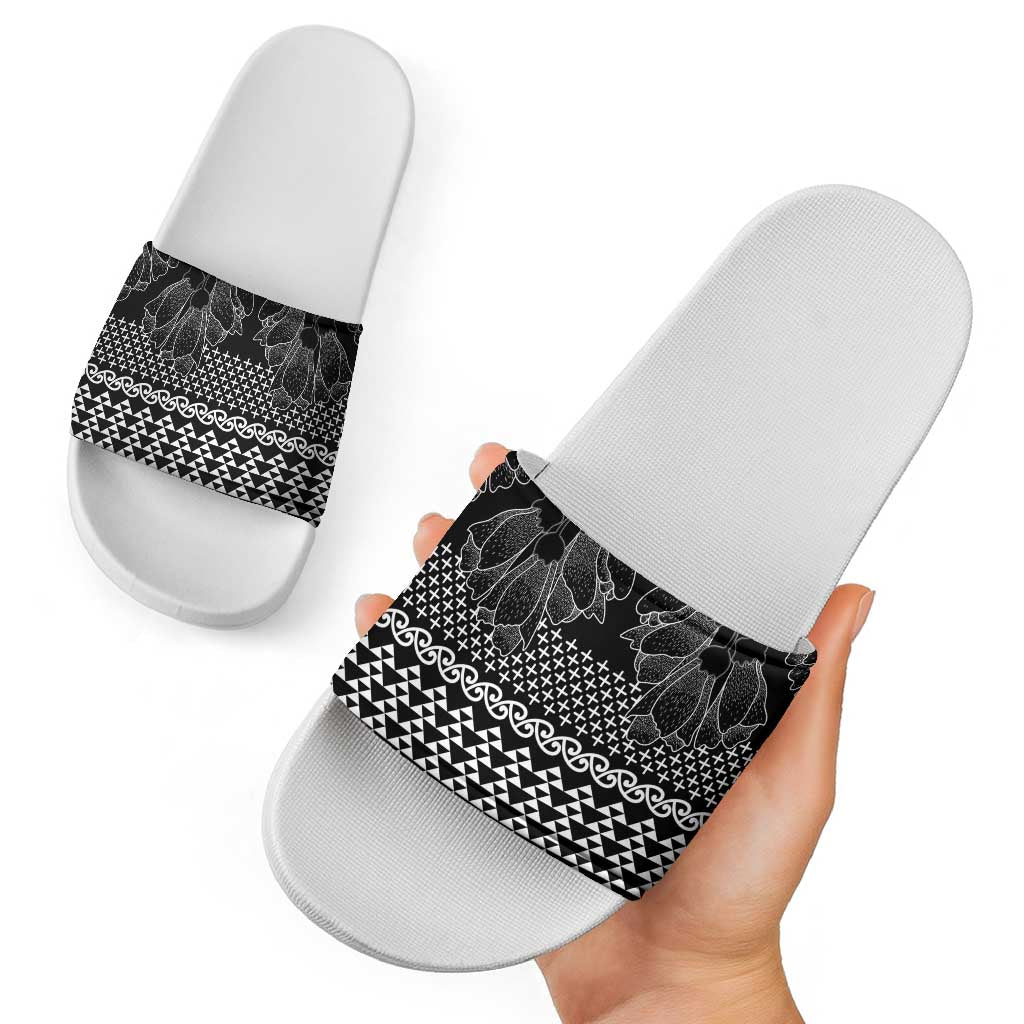 Black Taniko Kowhaiwhai Tukutuku Motif Slide Sandals - Polynesian Pride