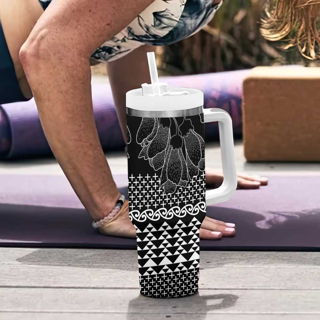 Black Taniko Kowhaiwhai Tukutuku Motif Tumbler With Handle