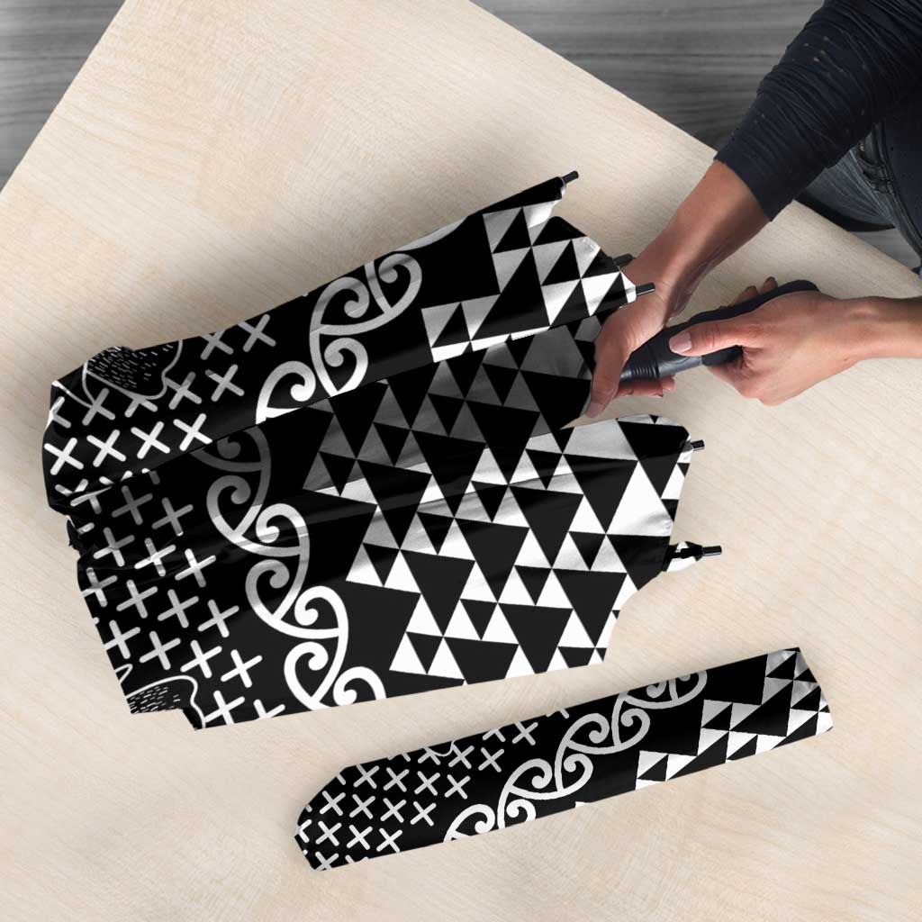 Black Taniko Kowhaiwhai Tukutuku Motif Umbrella - Polynesian Pride