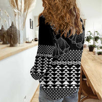 Black Taniko Kowhaiwhai Tukutuku Motif Women Casual Shirt LT9 - Polynesian Pride