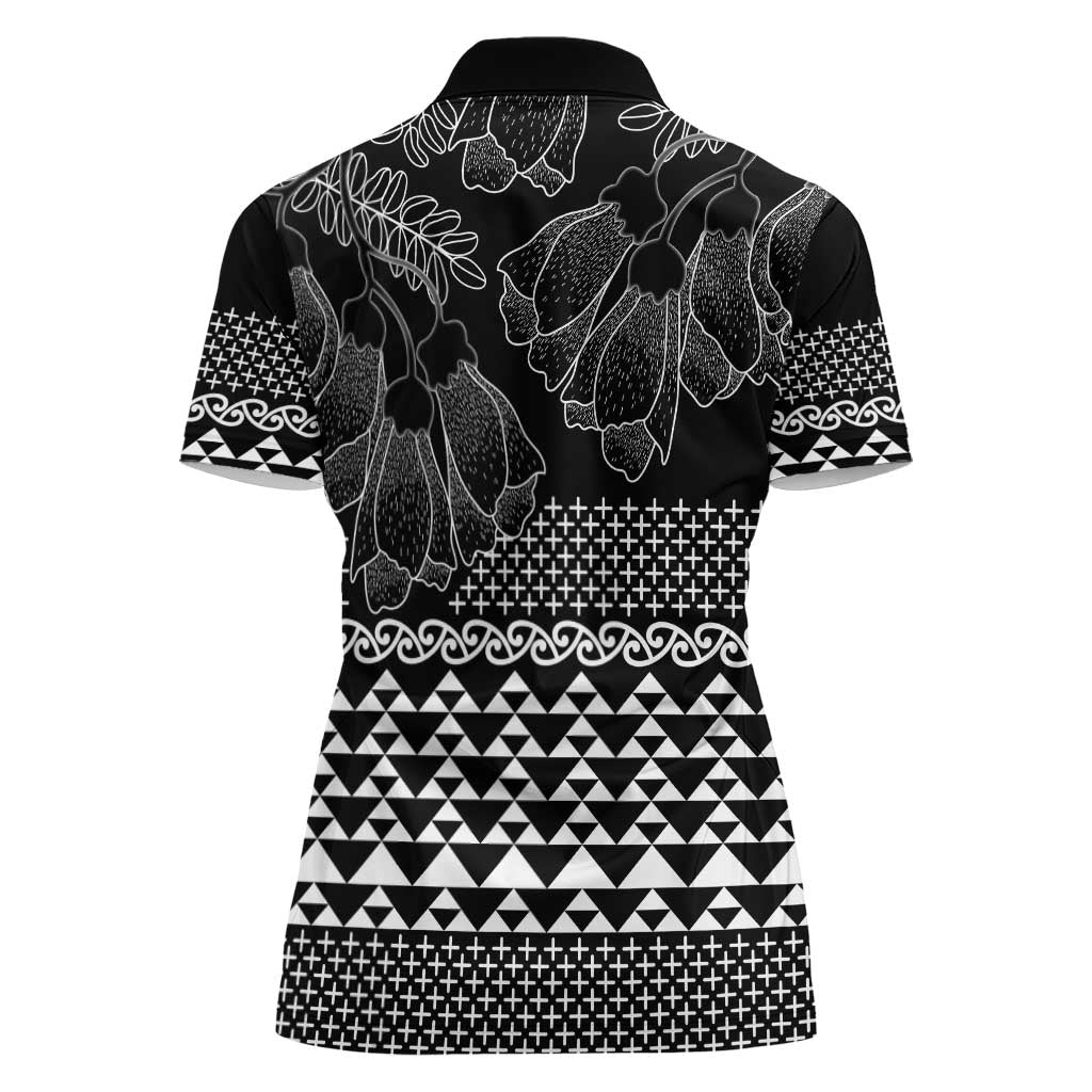 Black Taniko Kowhaiwhai Tukutuku Motif Women Polo Shirt LT9 - Polynesian Pride