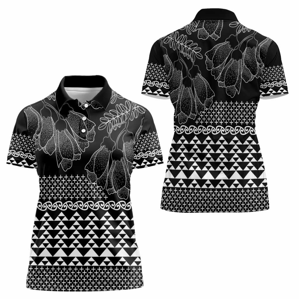 Black Taniko Kowhaiwhai Tukutuku Motif Women Polo Shirt LT9 - Polynesian Pride
