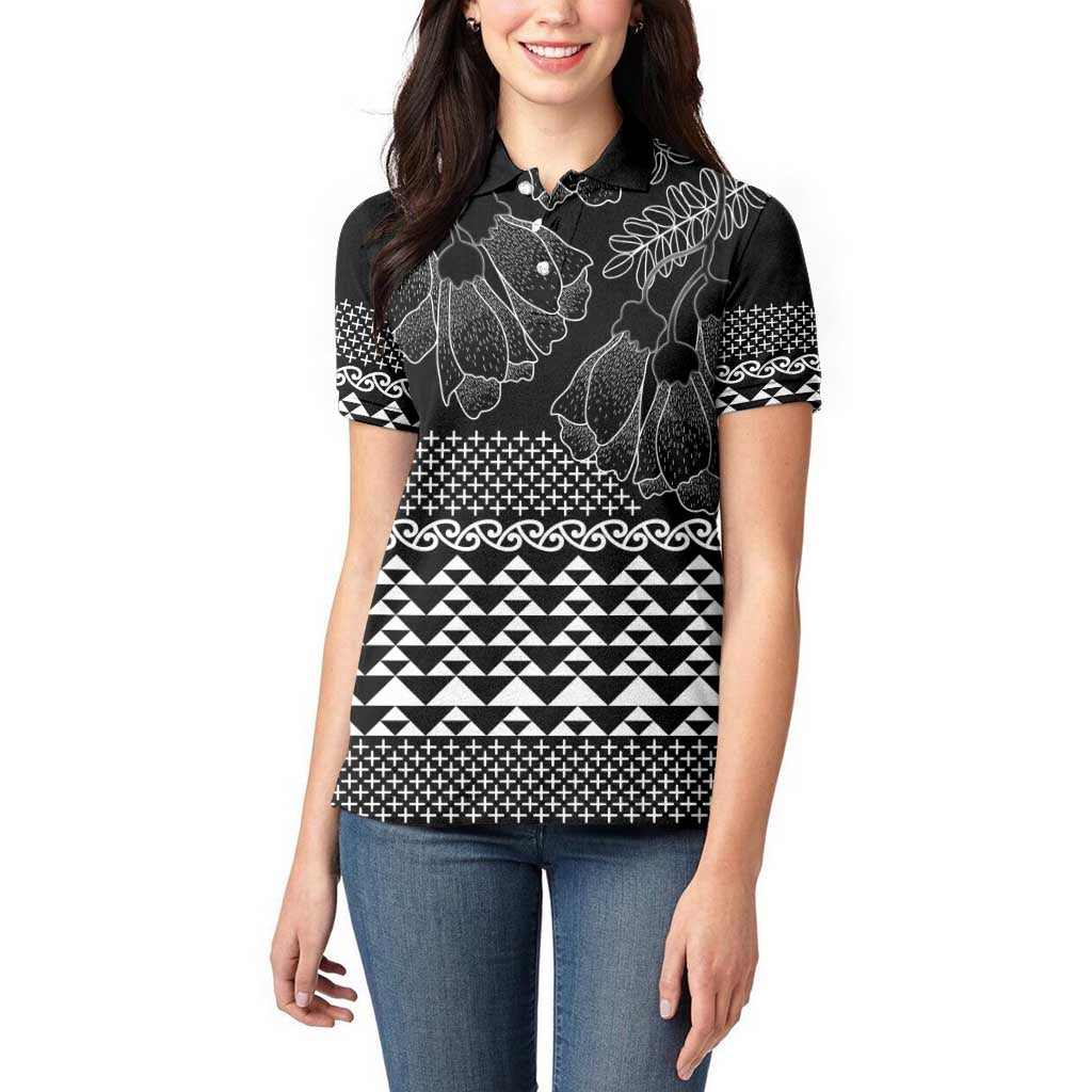 Black Taniko Kowhaiwhai Tukutuku Motif Women Polo Shirt LT9 - Polynesian Pride