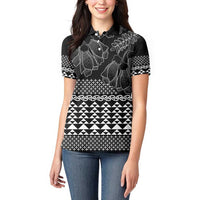 Black Taniko Kowhaiwhai Tukutuku Motif Women Polo Shirt LT9 - Polynesian Pride