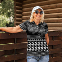 Black Taniko Kowhaiwhai Tukutuku Motif Women Polo Shirt LT9 - Polynesian Pride