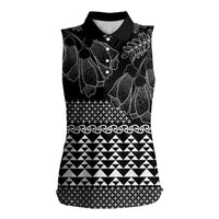 Black Taniko Kowhaiwhai Tukutuku Motif Women Sleeveless Polo Shirt LT9 Female Black - Polynesian Pride