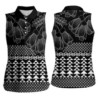 Black Taniko Kowhaiwhai Tukutuku Motif Women Sleeveless Polo Shirt LT9 - Polynesian Pride