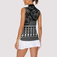 Black Taniko Kowhaiwhai Tukutuku Motif Women Sleeveless Polo Shirt LT9 - Polynesian Pride