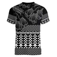 Black Taniko Kowhaiwhai Tukutuku Motif Women V-Neck T-Shirt LT9 - Polynesian Pride