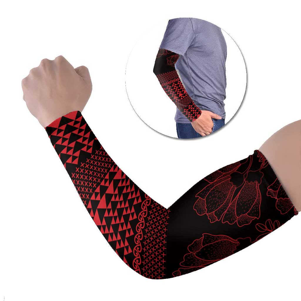 Red Taniko Kowhaiwhai Tukutuku Motif Arm Sleeves - Polynesian Pride