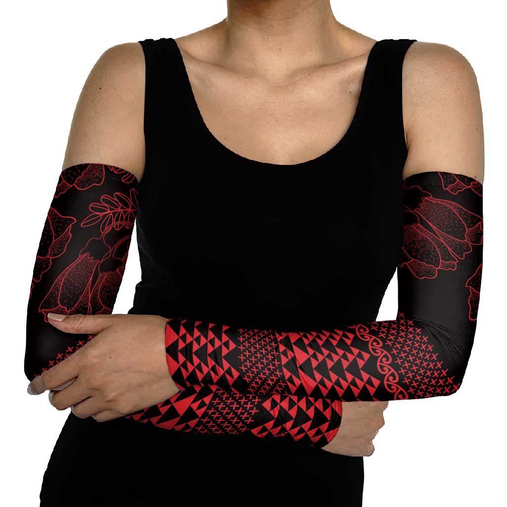 Red Taniko Kowhaiwhai Tukutuku Motif Arm Sleeves - Polynesian Pride