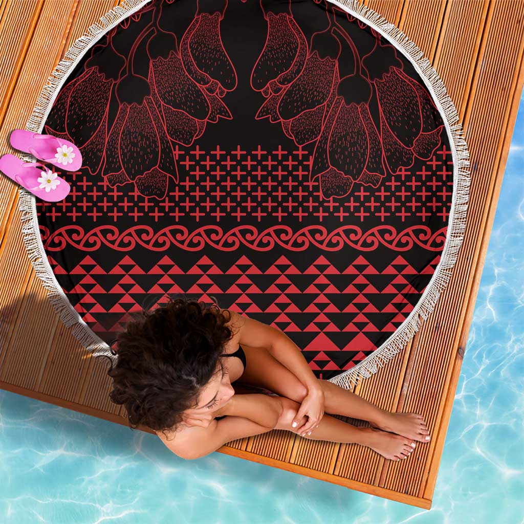 Red Taniko Kowhaiwhai Tukutuku Motif Beach Blanket