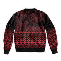 Red Taniko Kowhaiwhai Tukutuku Motif Bomber Jacket