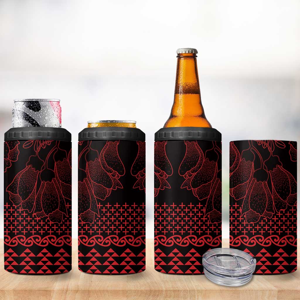 Red Taniko Kowhaiwhai Tukutuku Motif 4 in 1 Can Cooler Tumbler LT9 - Polynesian Pride
