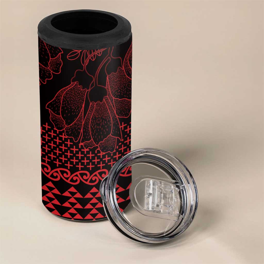 Red Taniko Kowhaiwhai Tukutuku Motif 4 in 1 Can Cooler Tumbler LT9 - Polynesian Pride