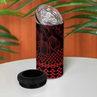 Red Taniko Kowhaiwhai Tukutuku Motif 4 in 1 Can Cooler Tumbler LT9 - Polynesian Pride