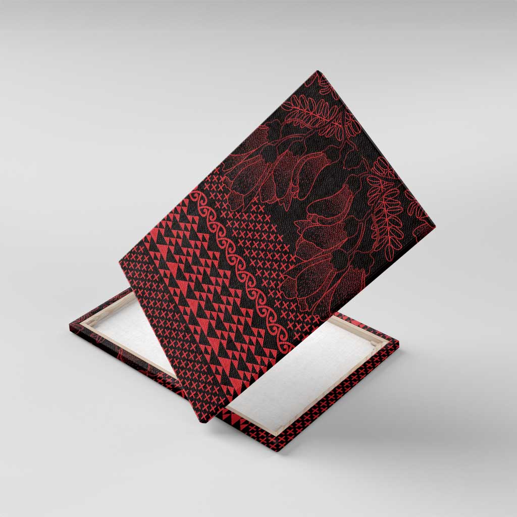Red Taniko Kowhaiwhai Tukutuku Motif Canvas Wall Art LT9 With Frame Red - Polynesian Pride