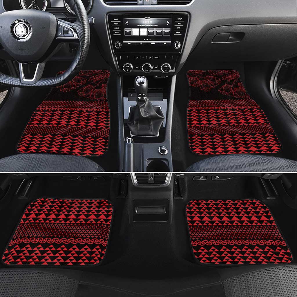 Red Taniko Kowhaiwhai Tukutuku Motif Car Mats LT9 Set 4pcs Red - Polynesian Pride