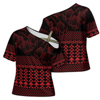 Red Taniko Kowhaiwhai Tukutuku Motif Cross Shoulder Shirt - Polynesian Pride