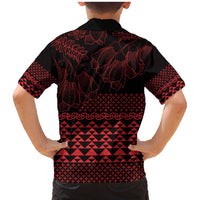 Red Taniko Kowhaiwhai Tukutuku Motif Family Matching Mermaid Dress and Hawaiian Shirt LT9 - Polynesian Pride