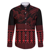 Red Taniko Kowhaiwhai Tukutuku Motif Family Matching Mermaid Dress and Hawaiian Shirt LT9 Dad's Shirt - Long Sleeve Red - Polynesian Pride