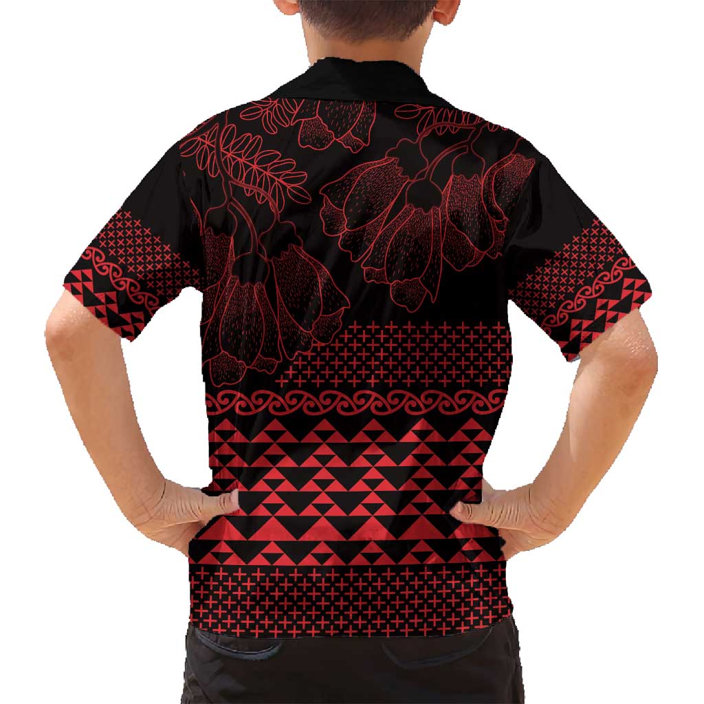 Red Taniko Kowhaiwhai Tukutuku Motif Family Matching Off Shoulder Short Dress and Hawaiian Shirt LT9 - Polynesian Pride