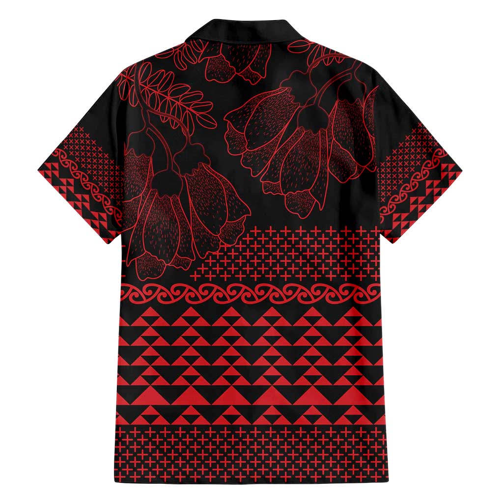 Red Taniko Kowhaiwhai Tukutuku Motif Family Matching Short Sleeve Bodycon Dress and Hawaiian Shirt LT9 - Polynesian Pride