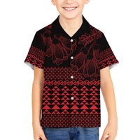 Red Taniko Kowhaiwhai Tukutuku Motif Family Matching Summer Maxi Dress and Hawaiian Shirt LT9 Son's Shirt Red - Polynesian Pride