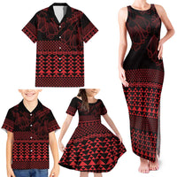Red Taniko Kowhaiwhai Tukutuku Motif Family Matching Tank Maxi Dress and Hawaiian Shirt LT9 - Polynesian Pride