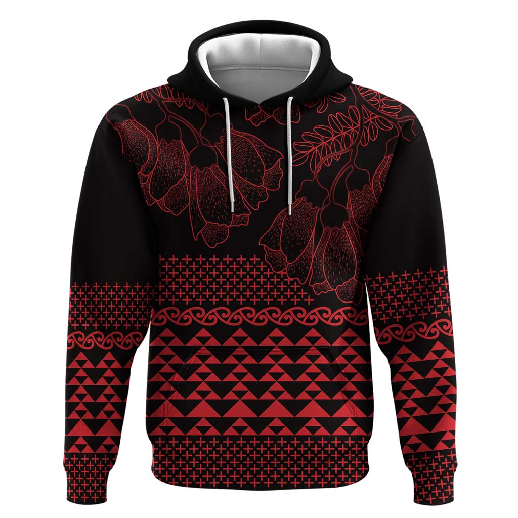 Red Taniko Kowhaiwhai Tukutuku Motif Hoodie LT9 Pullover Hoodie Red - Polynesian Pride