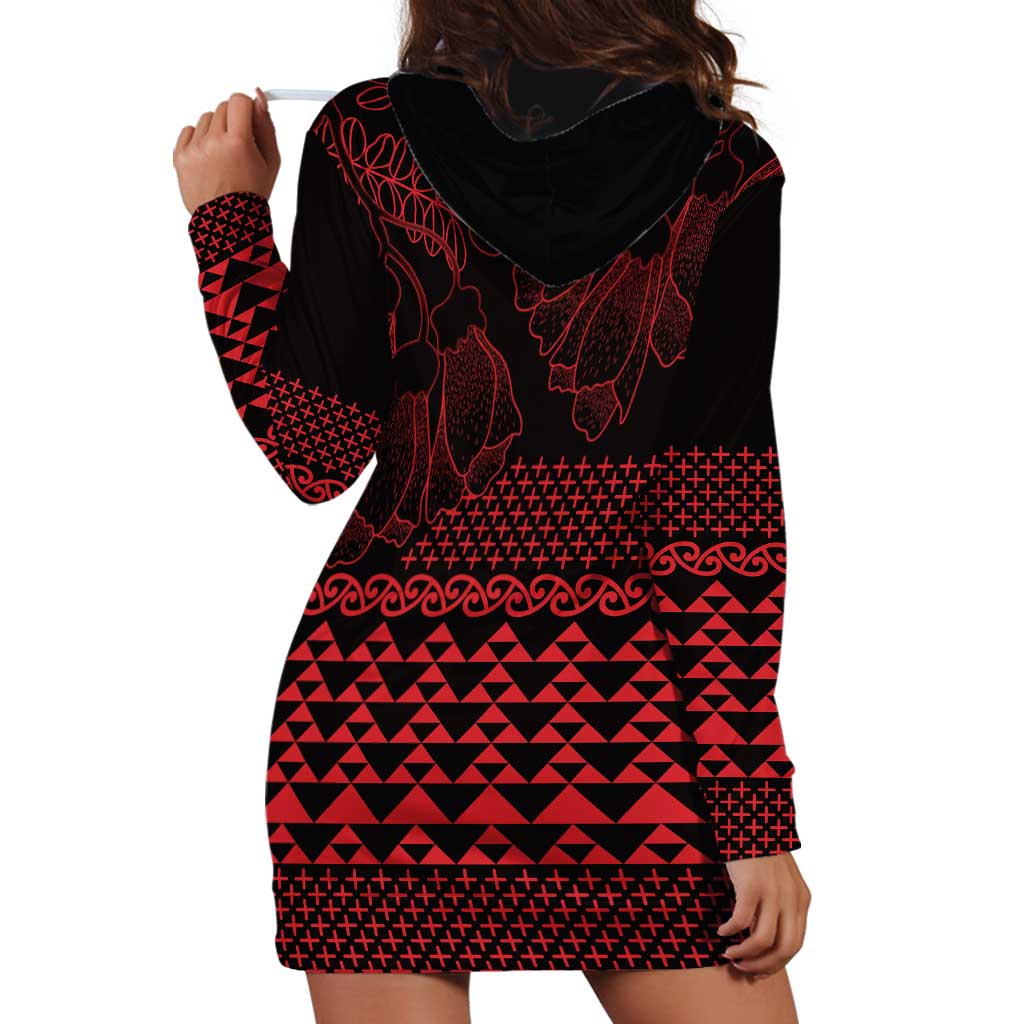 Red Taniko Kowhaiwhai Tukutuku Motif Hoodie Dress LT9 - Polynesian Pride
