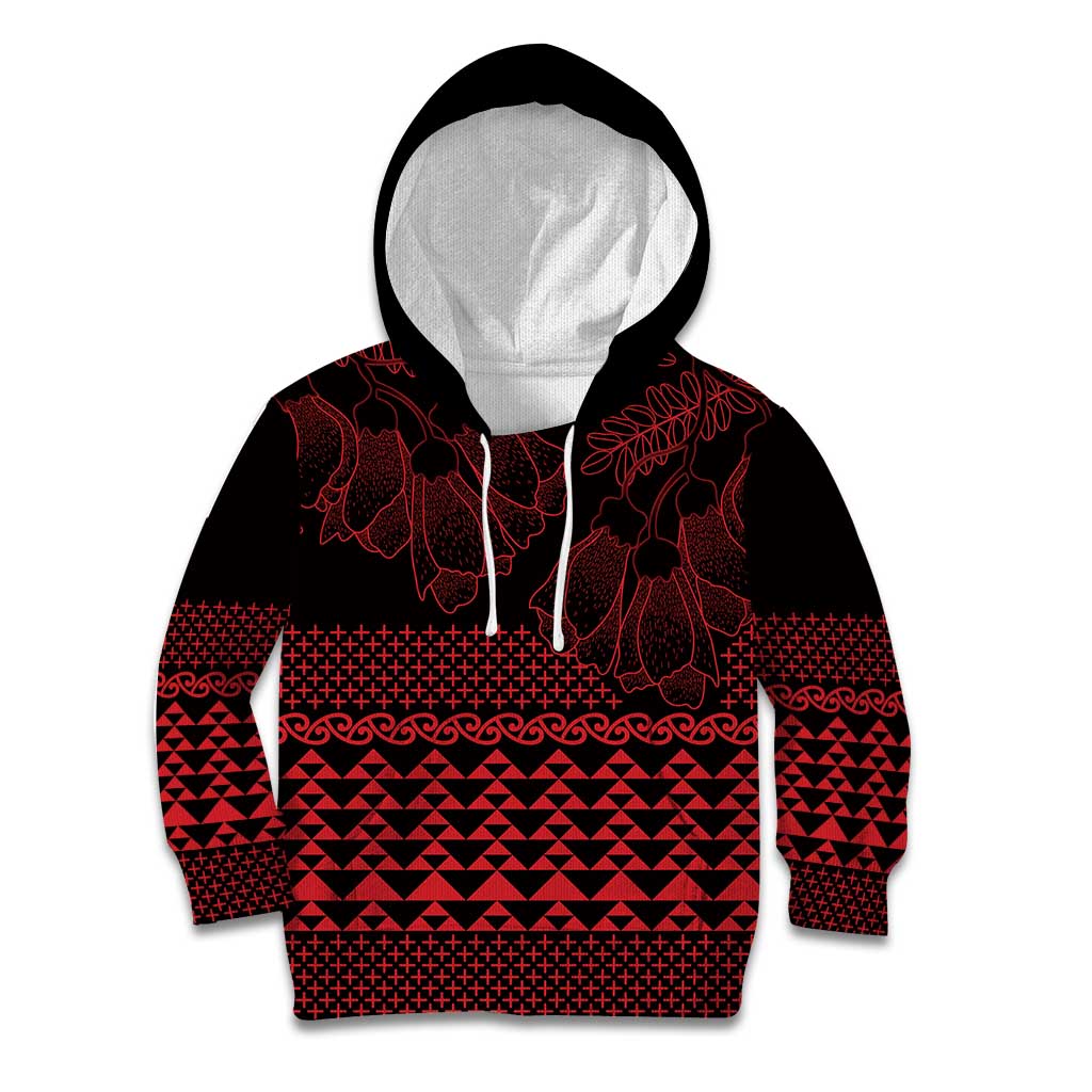 Red Taniko Kowhaiwhai Tukutuku Motif Kid Hoodie LT9 Hoodie Red - Polynesian Pride