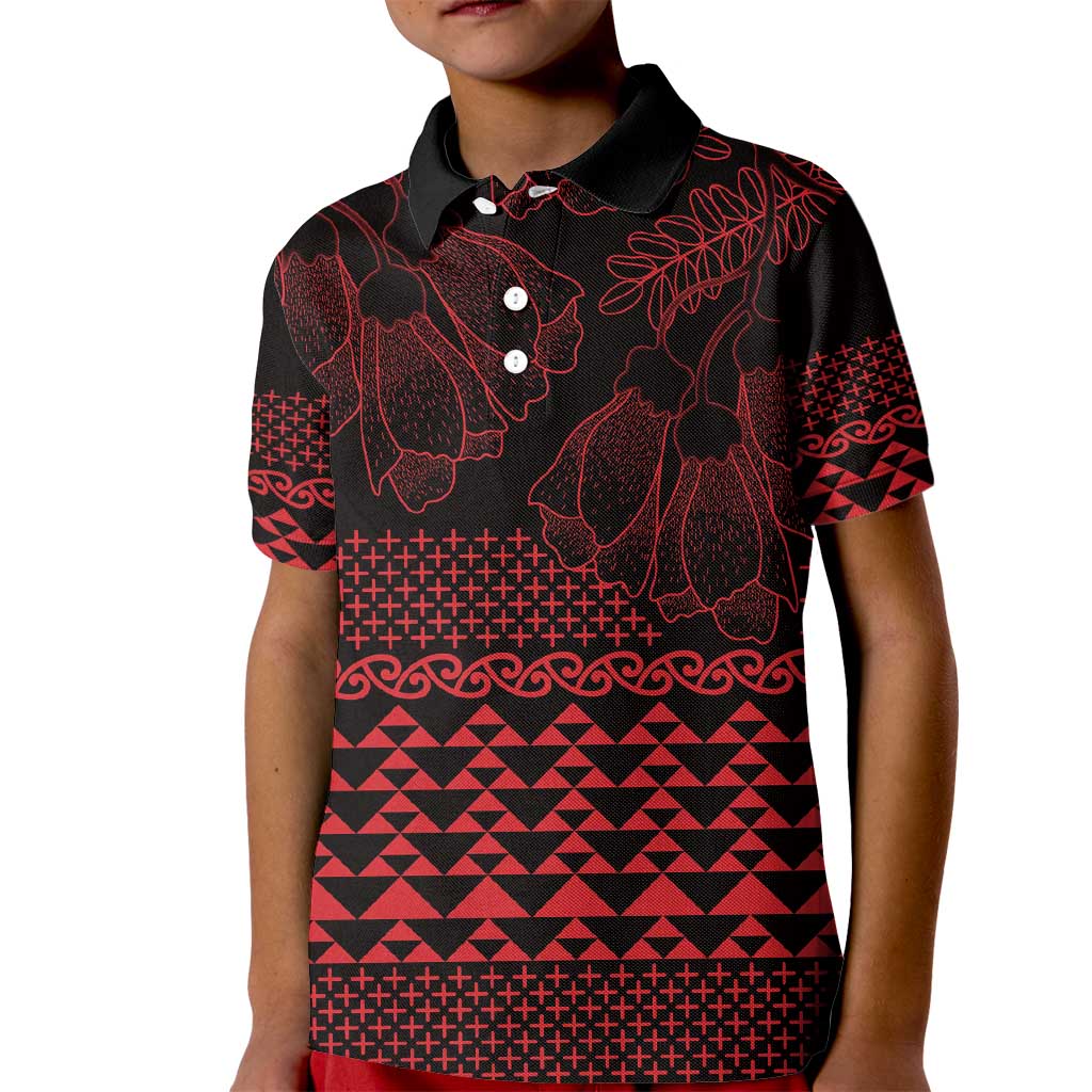 Red Taniko Kowhaiwhai Tukutuku Motif Kid Polo Shirt LT9 Kid Red - Polynesian Pride